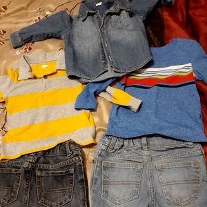 2pair toddler jeans and.3shirts size 18 24months